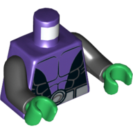 Lego Torso Jumpsuit with Muscles, Black Sides, Silver Belt Print, Black Arms, Green Hands / Dark Purple