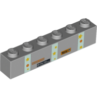 Lego Brick 1 x 6 with Recycling Phrases and Stars Print / Light Bluish Gray