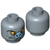 Minifig Head Braptor, Bat, Yellow Eyes, Gray Nose, Fangs Print [Hollow Stud] / Sand Blue