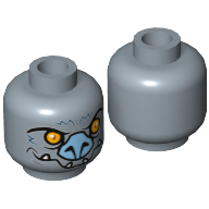 Lego Minifig Head Braptor, Bat, Yellow Eyes, Gray Nose, Fangs Print [Hollow Stud] / Sand Blue