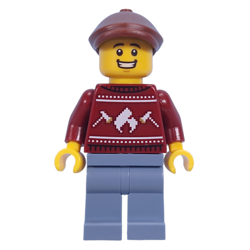 Lego Dark Red Sweater, Sand Blue Legs, Reddish Brown Cap