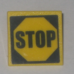 Lego Road Sign 2 x 2 Square with Clip with Black 'STOP' in Octagon Pattern (Sticker) - Set 4855