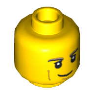 Lego Minifig Head Chase McCain / Bluecoat Soldier, Black and Tan Eyebrows, White Pupils and Cheek Lines Print [Hollow Stud] / Yellow