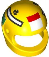 Minifigure, Headgear Helmet Motorcycle (Standard) with Black Vents, Dark Blue, Green, Red and White Rectangles, Curved Stripes and Lines Pattern