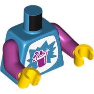 Lego Torso, Magenta Cup, Straw Dark Azure Explosion, White Background print, Magenta Arms, Yellow Hands / Dark Azure