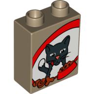 Lego Duplo Brick 1 x 2 x 2 with Cat, Biscuits and Food Bowl Print / Dark Tan