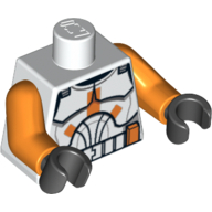 Lego Torso Clone Trooper Armor with Orange Bars Print, Orange Arms, Black Hands / White