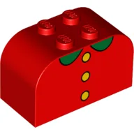 Brick Curved 2 x 4 x 2 Double with 3 Yellow Buttons, Green Collar Print / Red