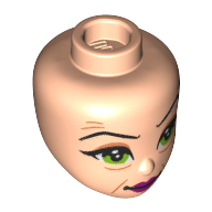 Lego Minidoll Head Wrinkels, Dark Purple Lips, Green Eyes print / Light Nougat