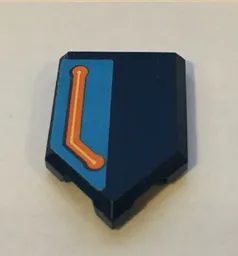 Tile, Modified 2 x 3 Pentagonal with Orange and Yellow Line on Dark Azure Background Pattern Model Right Side (Sticker) - Set 72004