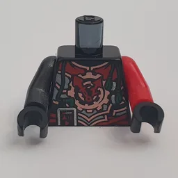 Torso, Odd Arms, Armor with Red and Copper Plates, Gear with Clock Hands Print, Left Red Arm, Right Pearl Titanium Arm, Black Hands / Black