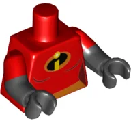 Torso Female Orange Belt and Incredibles Symbol Pattern (Mrs. Incredible) / Black Arms with Molded Red Short Sleeves Pattern / Black Hands