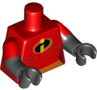 Lego Torso Female Orange Belt and Incredibles Symbol Pattern (Mrs. Incredible) / Black Arms with Molded Red Short Sleeves Pattern / Black Hands