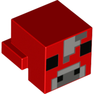 Lego Minifig Head Special, Cube with Rear Ledge, Pixelated Light and 2 Dark Bluish Gray and Black Face Print (Mooshroom) / Red
