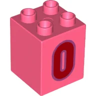 Duplo Brick 2 x 2 x 2 with Red '0' Print / Coral