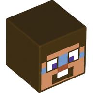 Lego Minifig Head Special, Cube with Minecraft Steve Nougat Face Print / Dark Brown