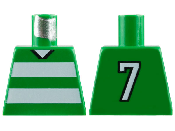 Lego Torso Soccer Uniform Shirt with White Horizontal Stripes, Neck, and Number  7 on Back Pattern