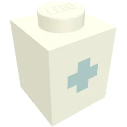Brick 1 x 1 with Blue '+' Print (Bold Font) / White