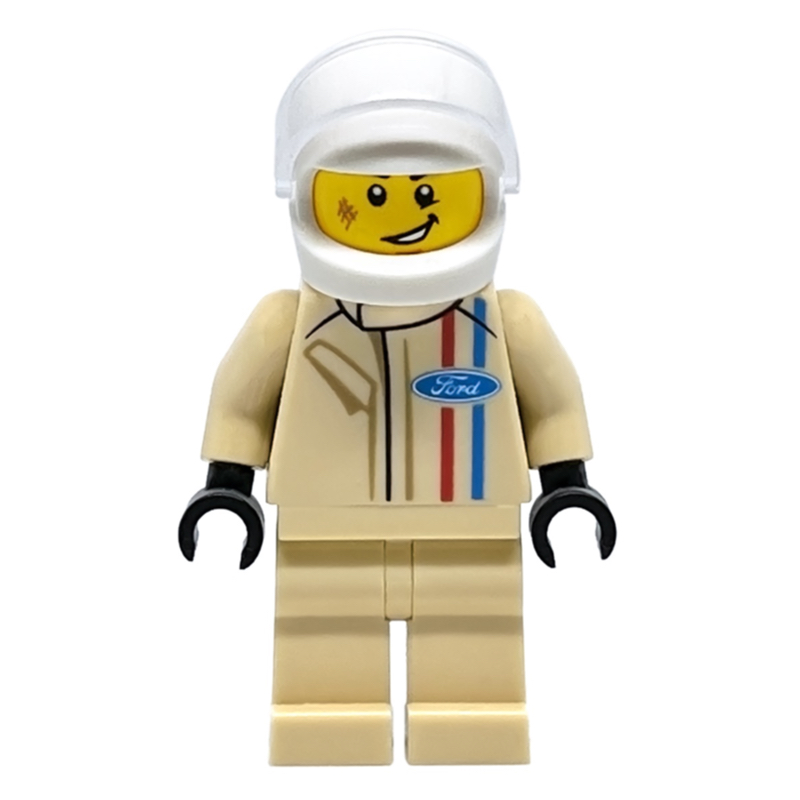 Lego Race Driver, Tan Torso, Tan Legs, White Helmet, ford