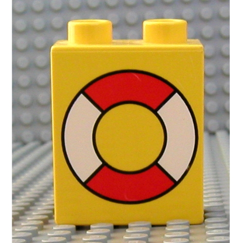 Lego Duplo Brick 1 x 2 x 2 with Life Preserver Print / Yellow