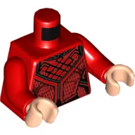 Torso Armor with Black, Silver and Dark Red Lines Print, Red Arms, Light Nougat Hands / Red