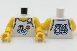 Torso Basketball Jersey Tank Top with Dark Blue '34' and 'BB' Logo, Orange Basketball, Yellow Neck and Shoulders Pattern (BAM) / Yellow Arms / Yellow Hands / White