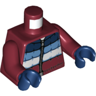 Lego Torso Jacket, Padded with Dark Blue, Medium Blue, and White Stripes, and Zipper Print, Dark Red Arms, Dark Blue Hands / Dark Red