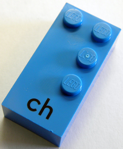 Lego Braille Brick 2 x 4 with 4 Studs ⠹ and 'ch' print