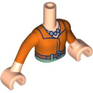 Lego Minidoll Torso Girl with Light Nougat Arms and Hands with Reddish orange Blouse, Sand Blue Necklace, Nougat Belt, Olive Green Pants print / Light Nougat