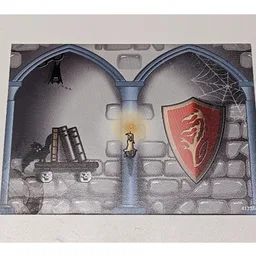 Backdrop with Castle Interior with Shelf and Shield / Castle Exterior with Window and Tree Print / [No Color/Any Color]