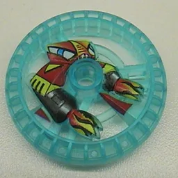 Technic Disc 5 x 5 Notched, Flame with Robot Print / Trans-Light Blue