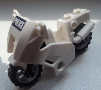 Lego Motorcycle City with Black Chassis, LBG Wheels and Fairing with 'POLICE' on Dark Blue Background Pattern (Sticker) - Set 60007