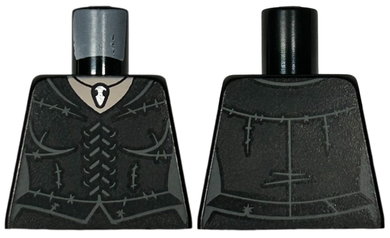Lego Torso Female Corset Dress with Dark Bluish Gray Laces and Stitching, Silver Pendant Necklace, Light Nougat Neck Pattern