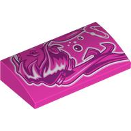 Lego Brick Curved 2 x 4 x 2/3 No Studs, with Dark Purple/White Graffiti Girl print / Dark Pink