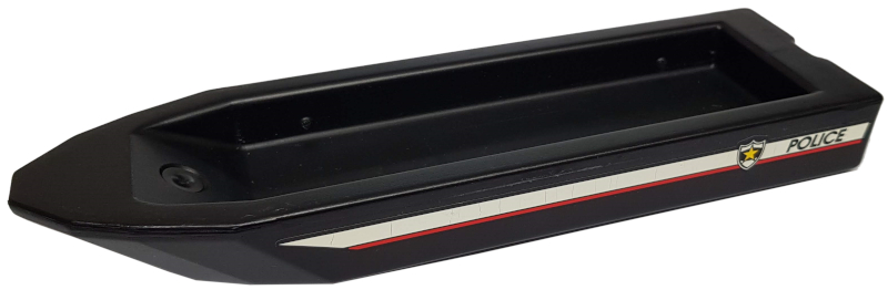 Lego Boat, Hull Unitary 32 x 10 x 1 2/3, Base with Police Red Line and Badge Logo Pattern on Both Sides (Stickers) - Set 6433