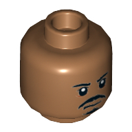 Lego Minifig Head Tasu Leech, Dual Sided, Moustache and Goatee, White Pupils, Neutral / Open Mouth Scowling Teeth Print [Hollow Stud] / Medium Nougat