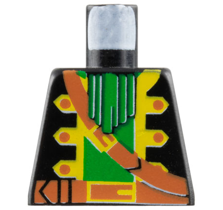 Lego Torso Pirate Captain Jacket Open with Yellow Trim over Green Shirt with Neck Ruffle, Brown Strap, Belt with Buckle Pattern