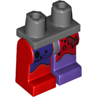 Lego Hips and Dark Purple Left Leg, Red Right Leg with Tears and Holes Print (Jestro) / Dark Bluish Gray