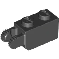 Hinge Brick 1 x 2 Locking with 2 Fingers Vertical End, 9 Teeth / Black