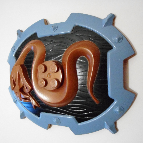 Lego Large Figure Shield, 2 x 2 Brick Relief, Snake with Black and Sand Blue Print / Copper
