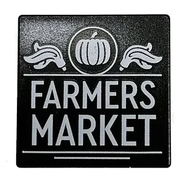 Road Sign Clip-on 2 x 2 Square with 'Farmers Market' Print / Black