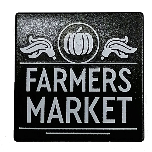 Lego Road Sign Clip-on 2 x 2 Square with 'Farmers Market' print / Black