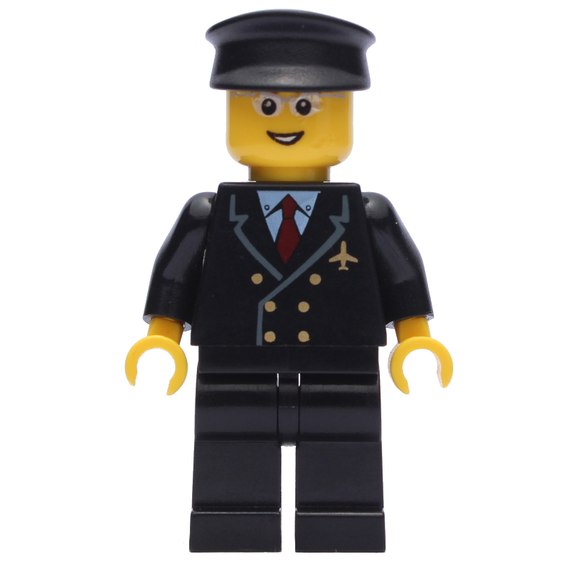 Lego Pilot, Black Torso, Black Legs, Black Hat