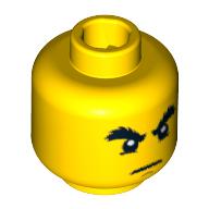 Lego Minifig Head Cole, Raised Bushy Eyebrows, White Pupils, Chin Dimple Print / Yellow
