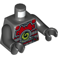 Lego Torso Armour, Red with Lime Swirl Medallion Print, Black Arms and Hands / Dark Bluish Gray