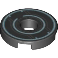 Tile Round 2 x 2 with Hole with Blue Circles, Dark Bluish Gray Circuity Print / Black