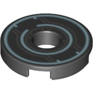 Lego Tile Round 2 x 2 with Hole with Blue Circles, Dark Bluish Gray Circuity print