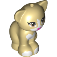 Lego Animal, Cat, Sitting with Brown Eyes, Dark Pink Nose and White Markings Print / Tan