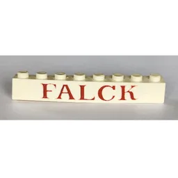 Brick 1 x 8 with 'FALCK' Large Red Print / White