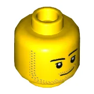 Minifig Head, Smirk, Peach Dimple, Stubble Beard and Moustache and Sideburns Print / Yellow